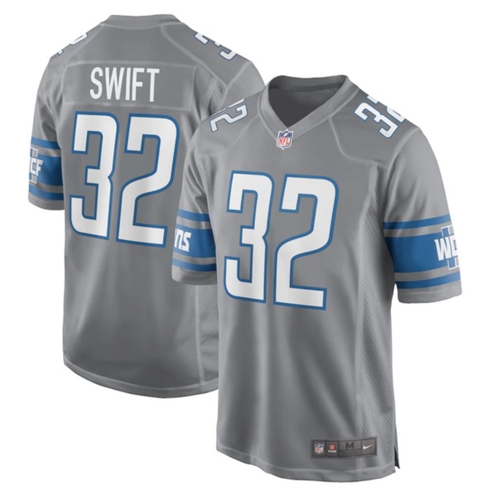 👉🏼NWT👈🏼 Nike Detroit Lions Gray D'Andre Swift Color Rush Game Jersey